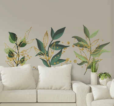 Leaf gold splatter set plant wall sticker - TenStickers