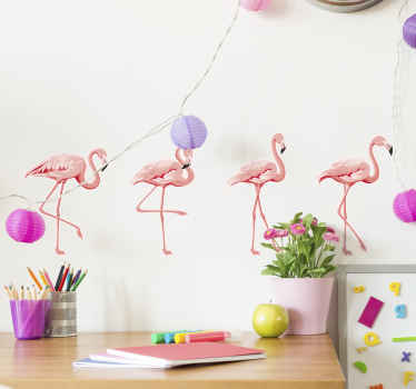 Pink flamingo bird set window sticker - TenStickers