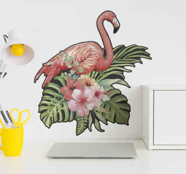 Watercolor flamingo hibiscus window decal - TenStickers