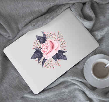 Autocollant ordinateur portable design floral en rose - TenStickers