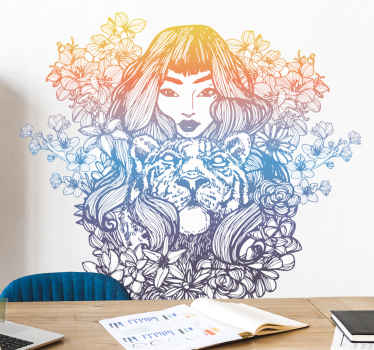 Flower Celtic woman gradient colour sticker - TenStickers