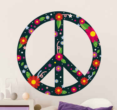 Vinilo flores Flor y estrella signo de la paz - TenVinilo