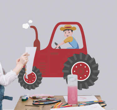 Sticker animaux de la ferme enfant conduisant un tracteur - TenStickers