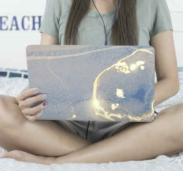 Laptop Aufkleber Blauer und goldener marmor - TenStickers