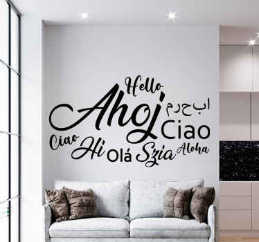 Vícejazyčná ahoj textová samolepka na zeď - TenStickers