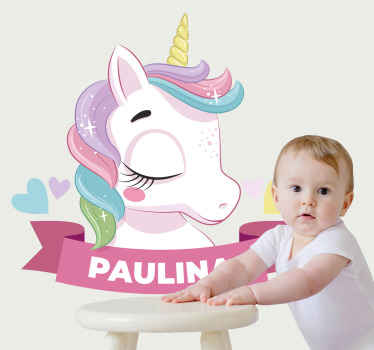 Vinilo personalizable unicornio pelo arcoiris - TenVinilo