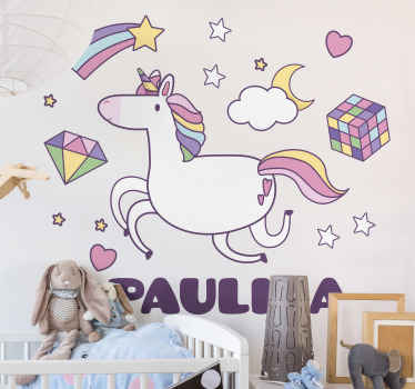 Personlig enhjørning med figurer wallsticker - TenStickers