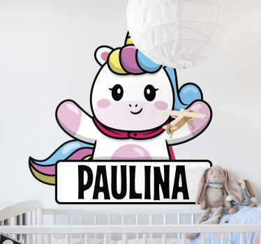 Vinilo Unicornio de dibujos animados con nombre - TenVinilo