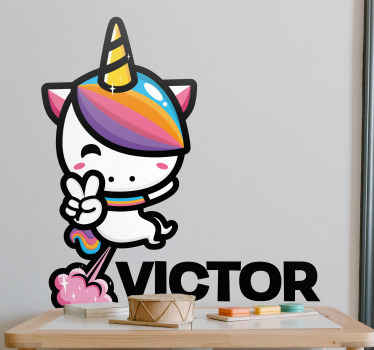 Sticker enfant licorne cool avec nom - TenStickers