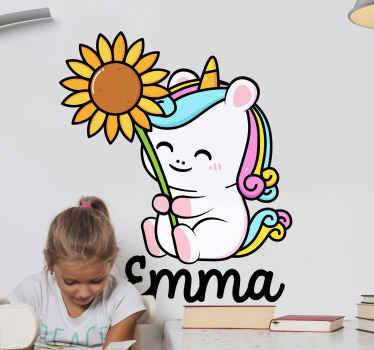 Vinilo con nombre unicornio con girasol - TenVinilo