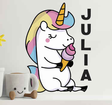 Vinilo personalizable Unicornio con helado - TenVinilo