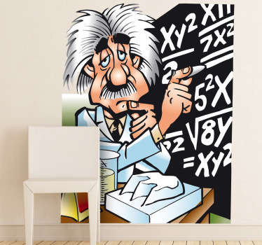 A kids wall sticker illustrating Albert Einstein working out some mathematical problems. Great school decal for the little ones.