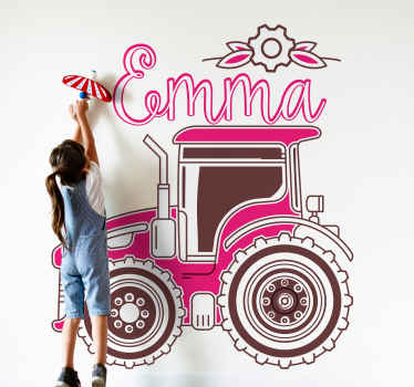 Sticker Personnalisé Tracteur rose avec nom - TenStickers