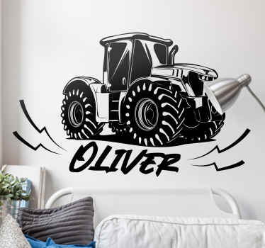 Sticker chambre enfant tracteur graffiti avec nom - TenStickers