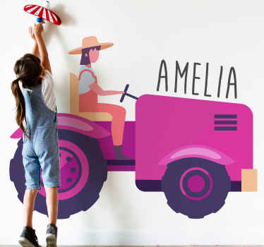 Purple tractor with name girls toy sticker - TenStickers