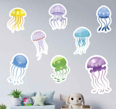 Sticker salle de bain variété de méduses colorées - TenStickers
