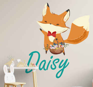 Vinilo ilustración Zorro con nombre y canasta - TenVinilo