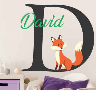 Fox with name and initial illustration sticker - TenStickers