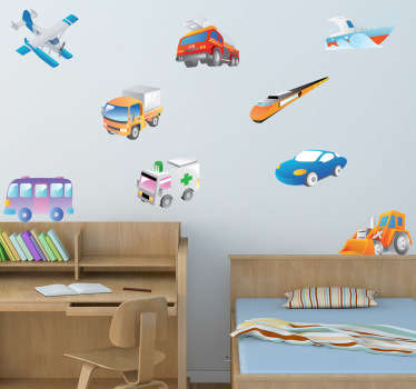 Kids Collection of Vehicles Wall Sticker - TenStickers