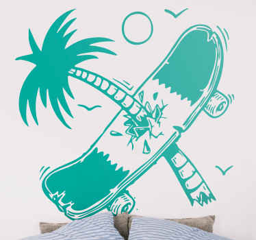 Palm tree breaking a skateboard wall decal - TenStickers