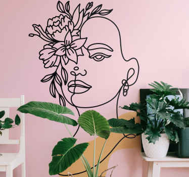 Květina žena hlavy linky květina zeď nálepka - TenStickers