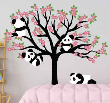 Vinilo animal salvaje árbol de primavera con pandas - TenVinilo