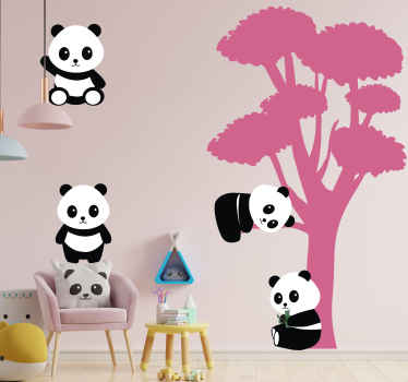 Climbing pandas on a tree wild animal decal - TenStickers