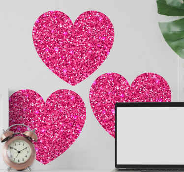 Sticker mural chambre coeur rose avec paillettes - TenStickers