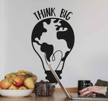 Think big with world map inspirational  sticker - TenStickers