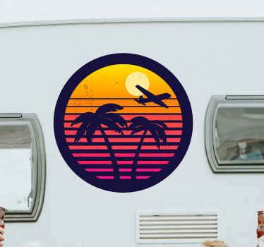 Vinilo autocaravana palmas retro naranja - TenVinilo