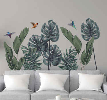 Tropical leafs with little birds plant  sticker - TenStickers