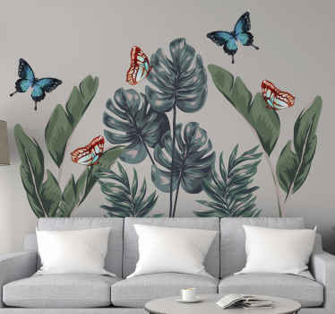 Tropical Flora Butterflies Location sticker - TenStickers