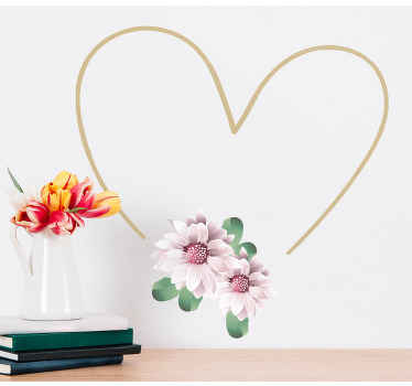White flowers in a heart decal for living room - TenStickers
