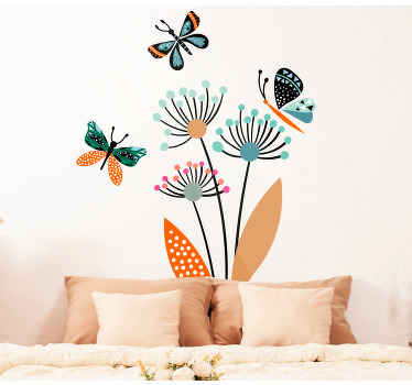 Kis pillangó és virágos falmatrica - TenStickers