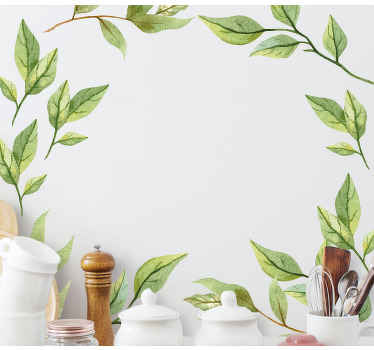 Green leaf circle kitchen wall decal - TenStickers