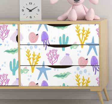 Vinilo para mueble Dibujo infantil de los fondos marinos - TenVinilo