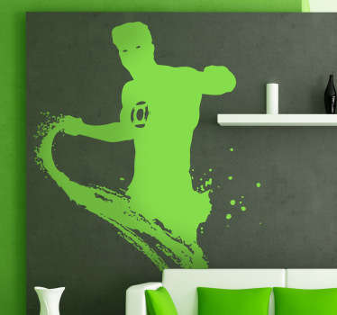 Adhesivo con toques de trazo de un héroe de cómic en pleno ataque.