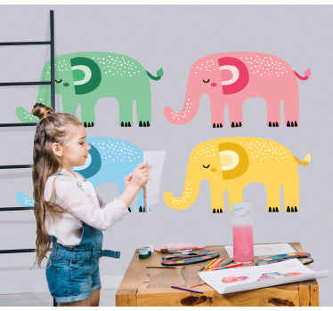 Elephants of different colors children decal - TenStickers