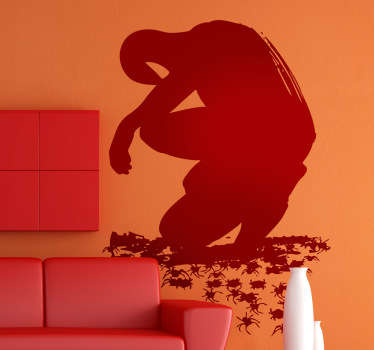 Autocolante decorativo ilustrando a silhueta da famosa figura do Homem Aranha, rodeado por dezenas de aranhas!