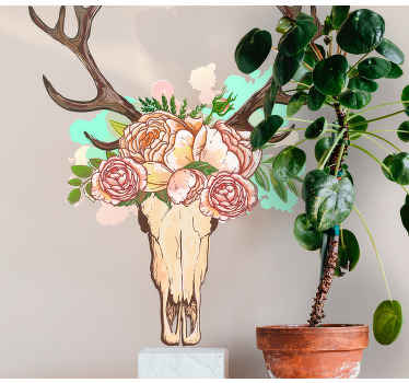 autocolante de esqueleto de veado em janela de flor - TenStickers