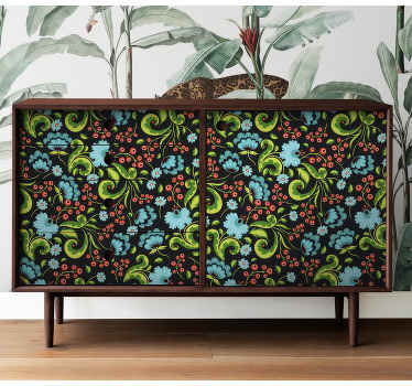 Naklejka na meble Zielone kwiaty z lamówką - TenStickers