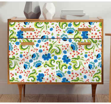 Green and blue flowers all over furniture decal - TenStickers