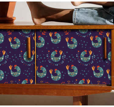 Purple chickens and flowers  furniture sticker - TenStickers