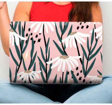 Autocolante para PC Flores margaridas com fundo rosa - TenStickers