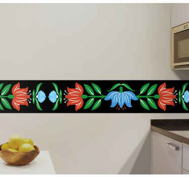 Piros pipacs kék virággal szegély matrica - TenStickers