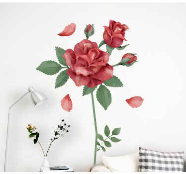 Red rose flower wall sticker - TenStickers