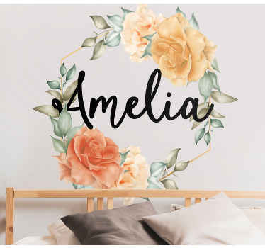 Květinový věnec v oranžové barvě s obtiskem názvu květiny - TenStickers