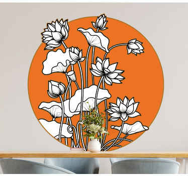 Lotus illustration Japanese style flower decal - TenStickers