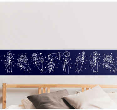 Cenefa adhesiva Manos con flores dibujadas a mano - TenVinilo