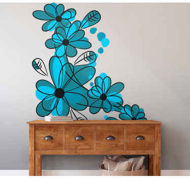Vinilo flores Diseño floral azul dibujado a mano - TenVinilo